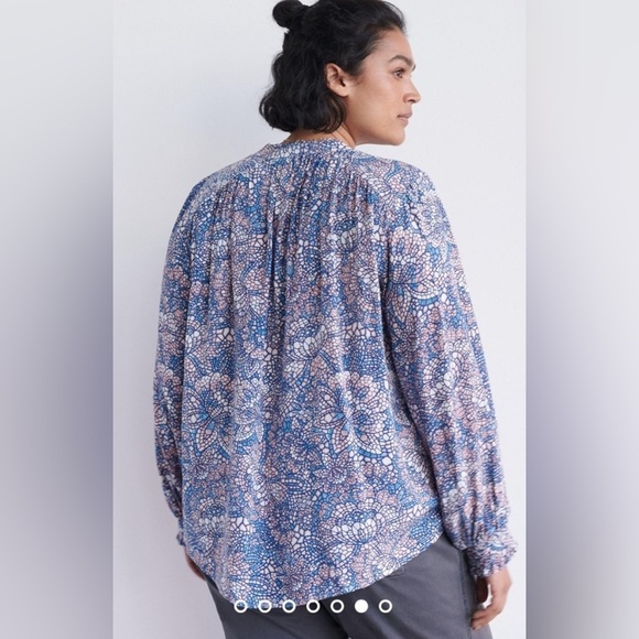 Anthropologie Maeve Colette Peasant Blouse Blue Motif Plus Size 1X - Picture 2 of 7
